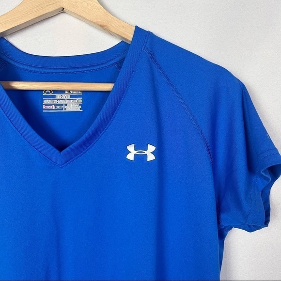 Under Armour Bright Blue Heat Gear Semi Fitted V-Neck Athletic Top M - Picture 3 of 3
